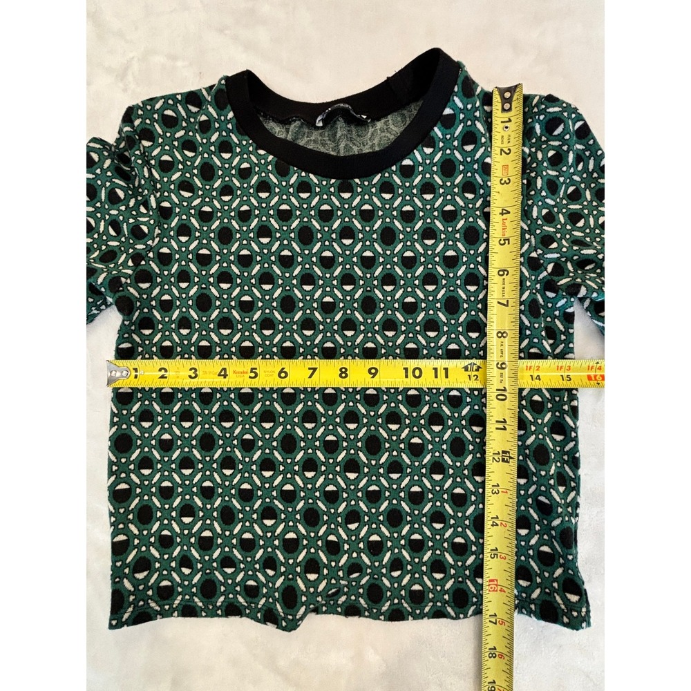 Zara Green Black Geometric Knit Crop Top Short Sleeve Crew Neck M - Picture 4 of 4
